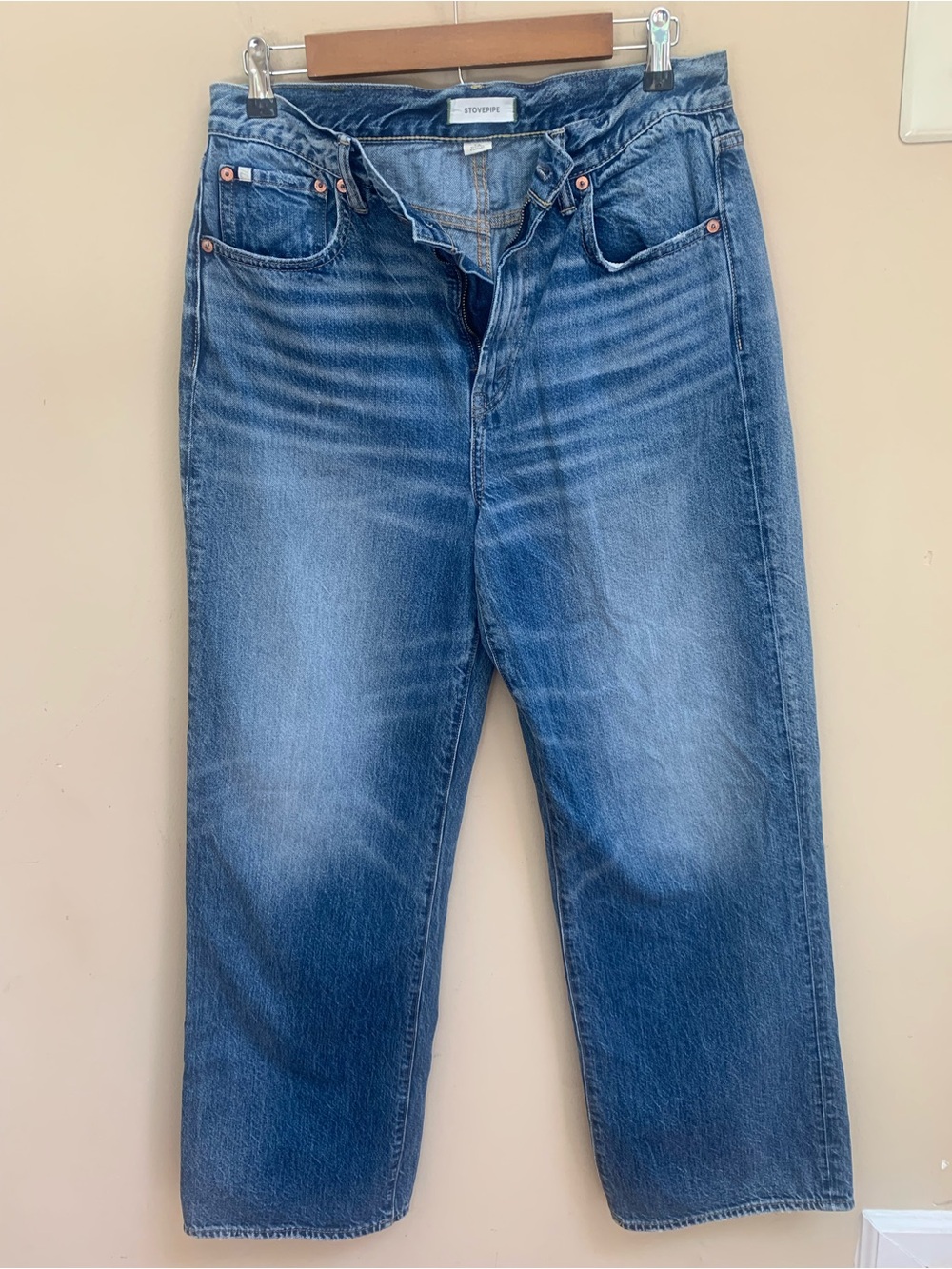 AE77 Premium Stovepipe High Rise Wide Leg Denim Jeans Sz 10